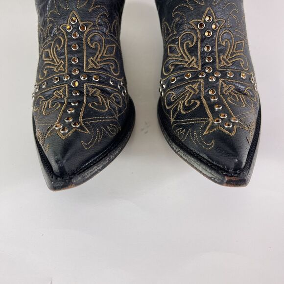 Old Gringo Black Heeled Boots with Gold Embroidery - Picture 4 of 11